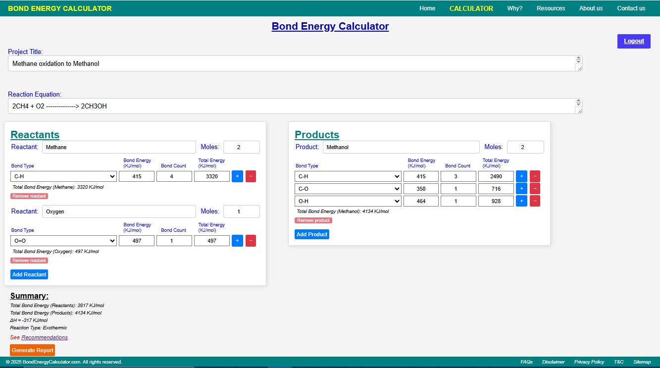 CALCUATOR page filled (example)